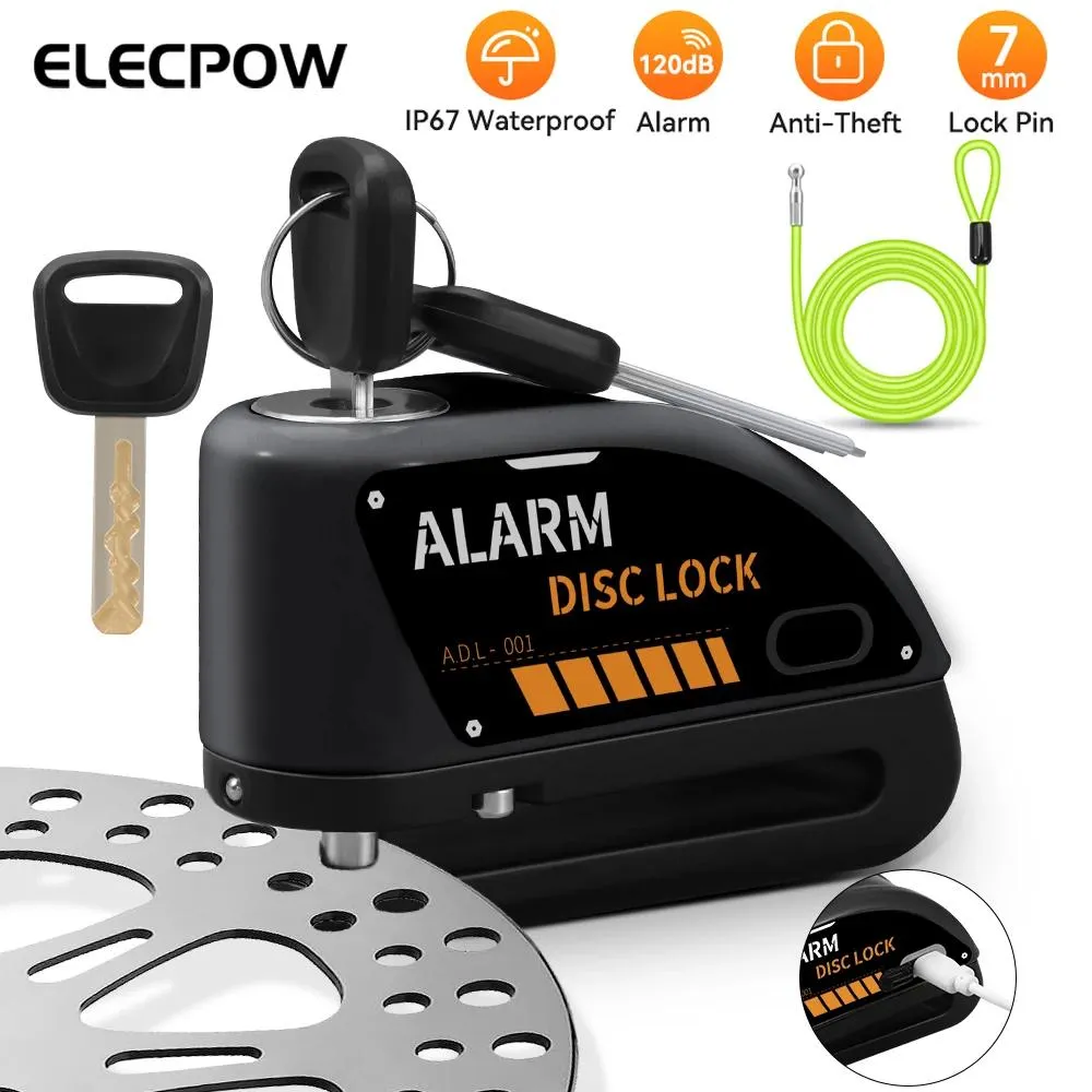 Sloten Elepow Bike Motorcycle Alarm Schijfremslot 120dB Oplaadbare Fiets Moto Anti Diefstal Alarmsysteem Motor Accessoires