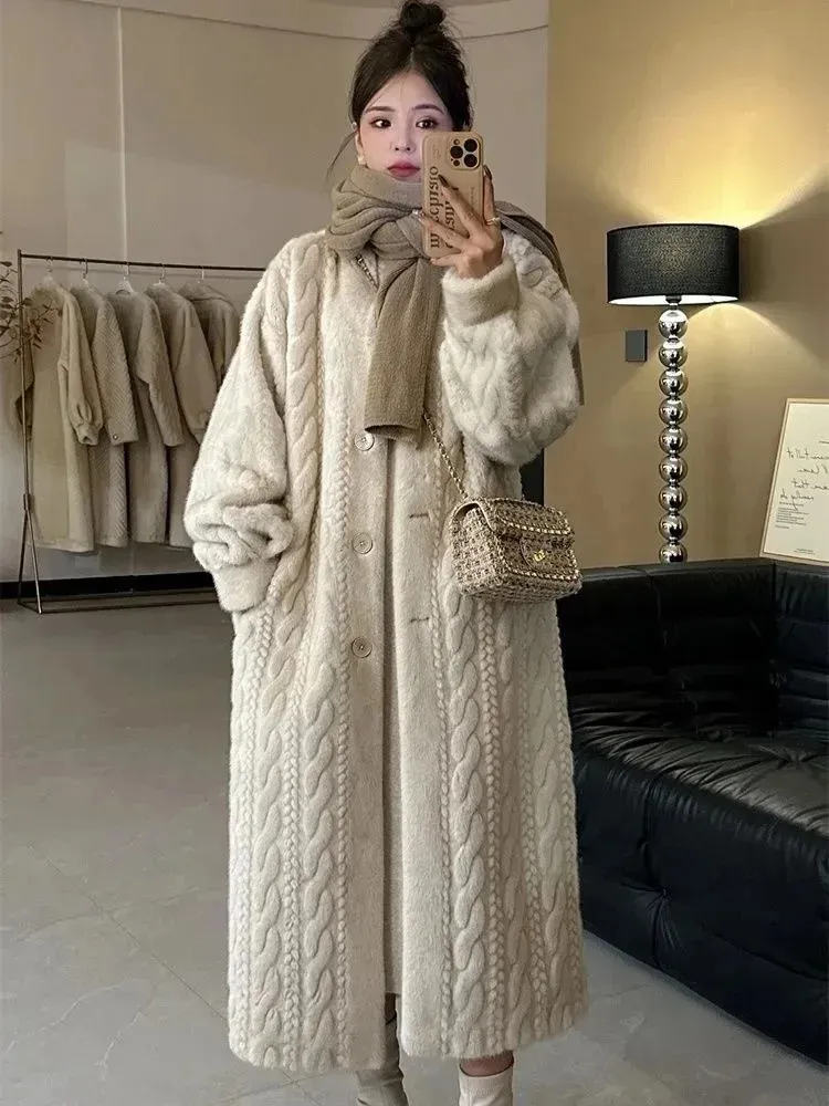 Cappotto in pelliccia sintetica da donna addensare morbido sciolto moda coreana soffice cardigan lungo invernale femminile cappotti monopetto Lady 240124