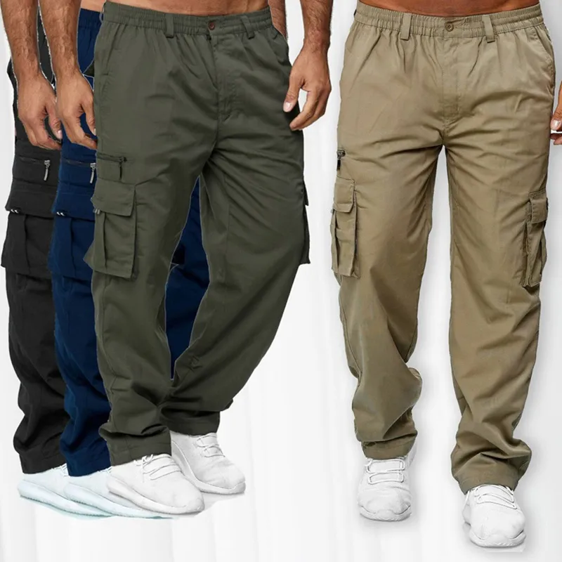 Men's Casual Multi Pocket Loose Straight Work Pants Outdoor Fitness Pants