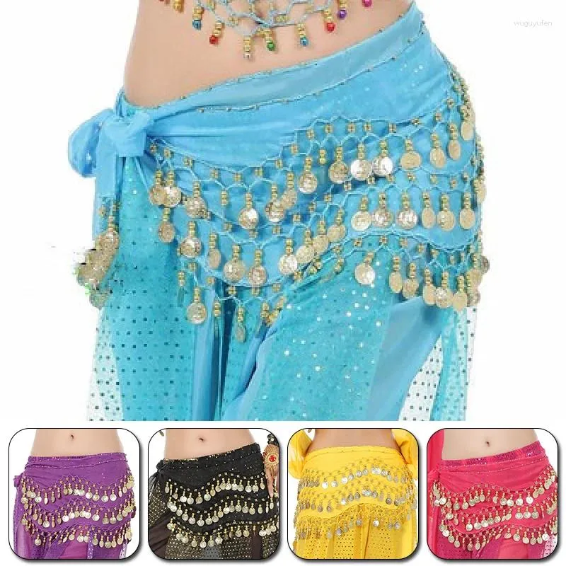 Scene Wear Women Sexig Belly Dance Hip Scarf Wrap Belt för Thailand/Indien/Arab Dancer Kjol Midjekedja Show Costume Sequins Tassels