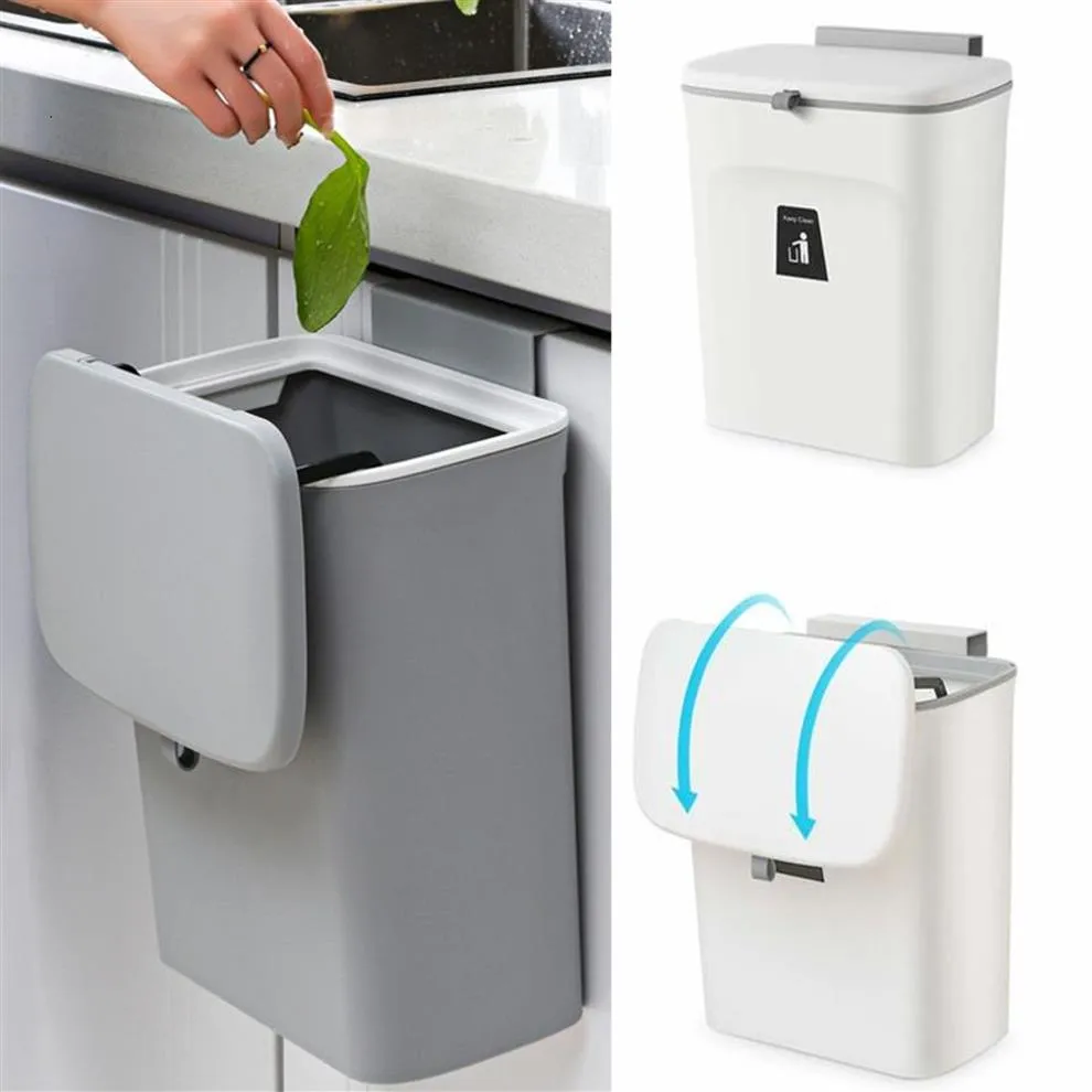 Waste Bins Hanging Trash Can with Lid Large Capacity Kitchen Recycling Garbage Basket Cabinet Door Bathroom Wall Mounted Bin Dustb273U