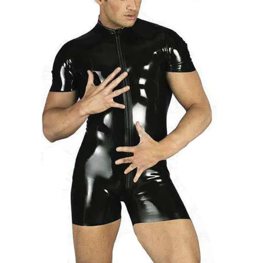 Body Flexible pour hommes, justaucorps noir Sexy avec fermeture éclair, combinaison à manches courtes, discothèque, Bar, Clubwear, Costume294A