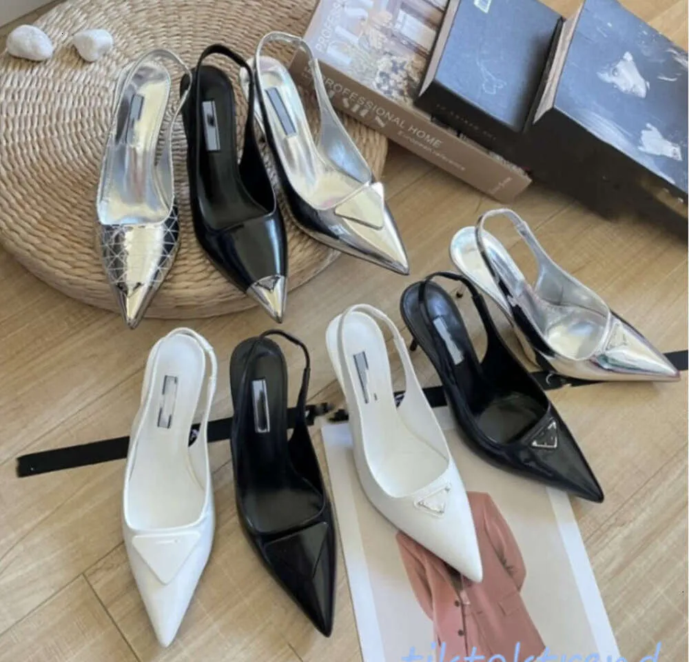 Slingback Dames Hakken Designer Driehoek Pumps Zwart Leer Puntige Jurk Paty Schoenen Teen Sandalen Slingbacks Pomp Witte Hak Comfortabel Mode Loafer Sandaal 465