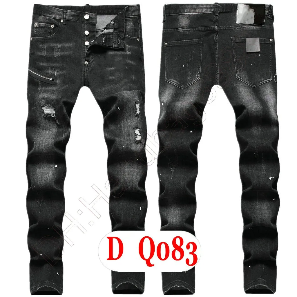 Mens Jeans Luxury Italy Designer Denim Jeans Men Embroidery Pants DQ2083 Fashion Wear-Holes splash-ink stamp Trousers Motorcycle riding Clothing US28-42/EU44-58