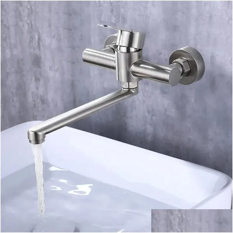 Kitchen Faucets 360° Wall Rotation Faucet Stainless Steel Mounted Single Hand Mixer Drop Delivery Home Garden Showers Accs Ot1Rx