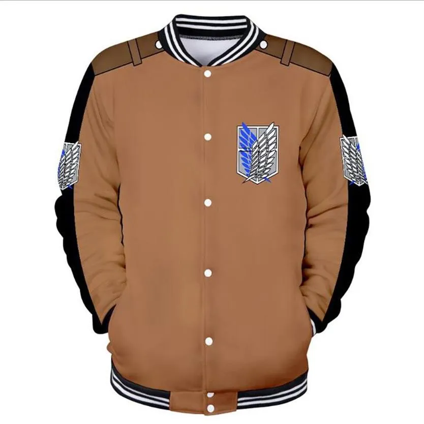 Atak na kurtkę baseballową Titan Men Bomber Kurtka Shingeki No Kyojin Anime Cosplay Costplay Scouting Legion Baseball Mundur Coat 267H