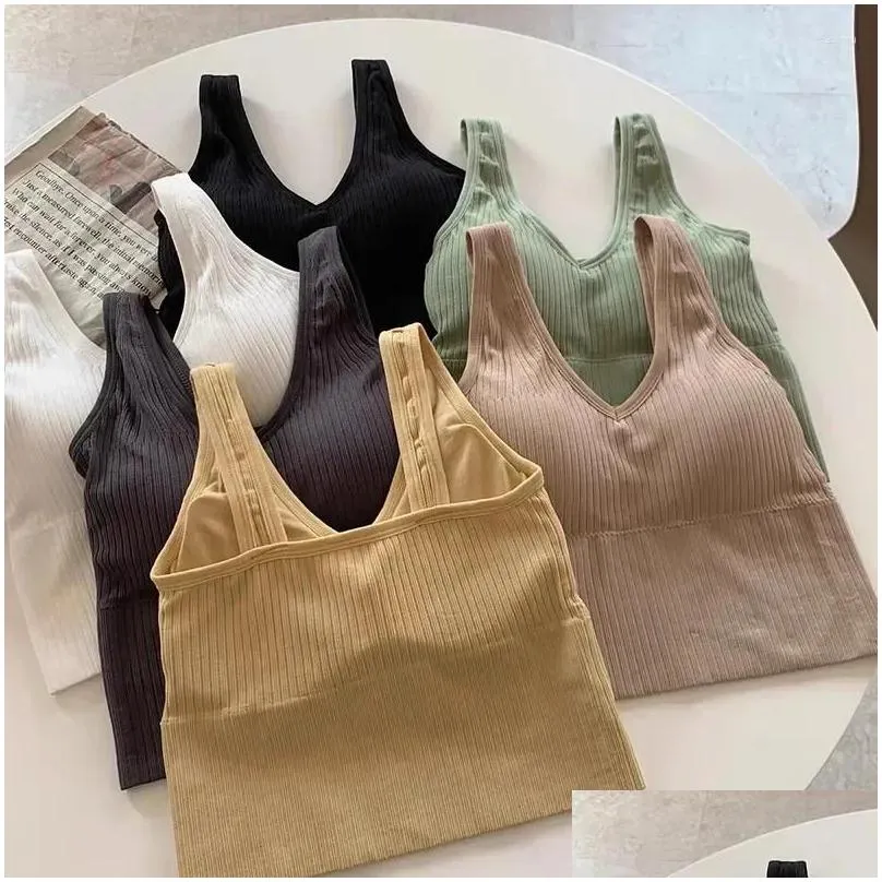 camisoles & tanks tops solid camisole lingerie wide bralette wire-free crop striped straps seamless women u-shaped top one-piece tube