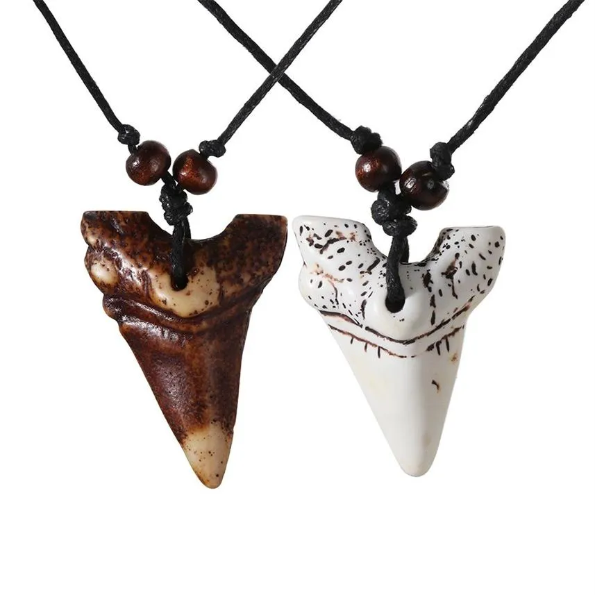 1 peça joia legal masculina e feminina imitação de osso de iaque colar de dente de tubarão dentes brancos pingente de mulet da sorte presentes2668