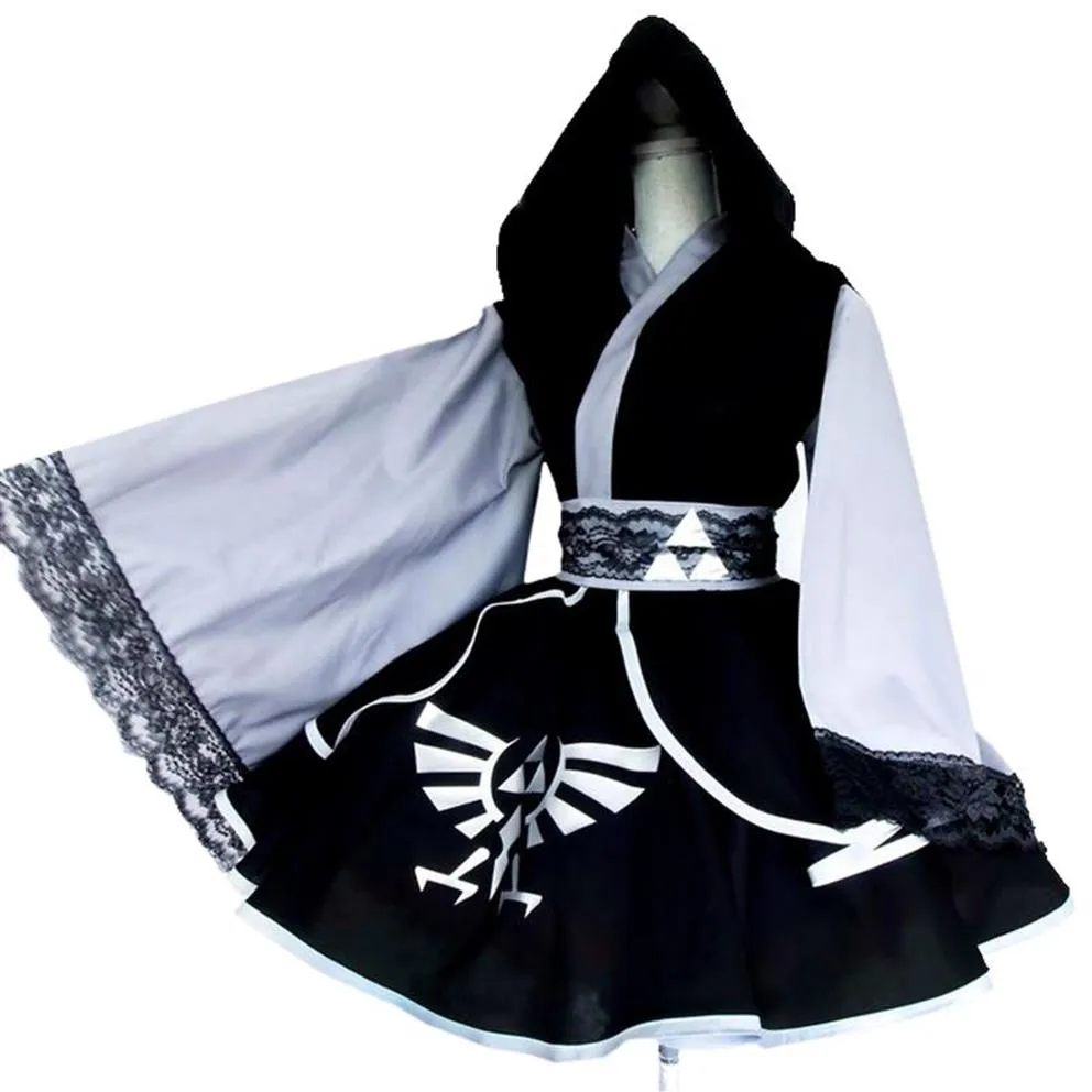 Costume cosplay di The Legend of Zelda Shadow Link Black Lolita Kimono Dress2057