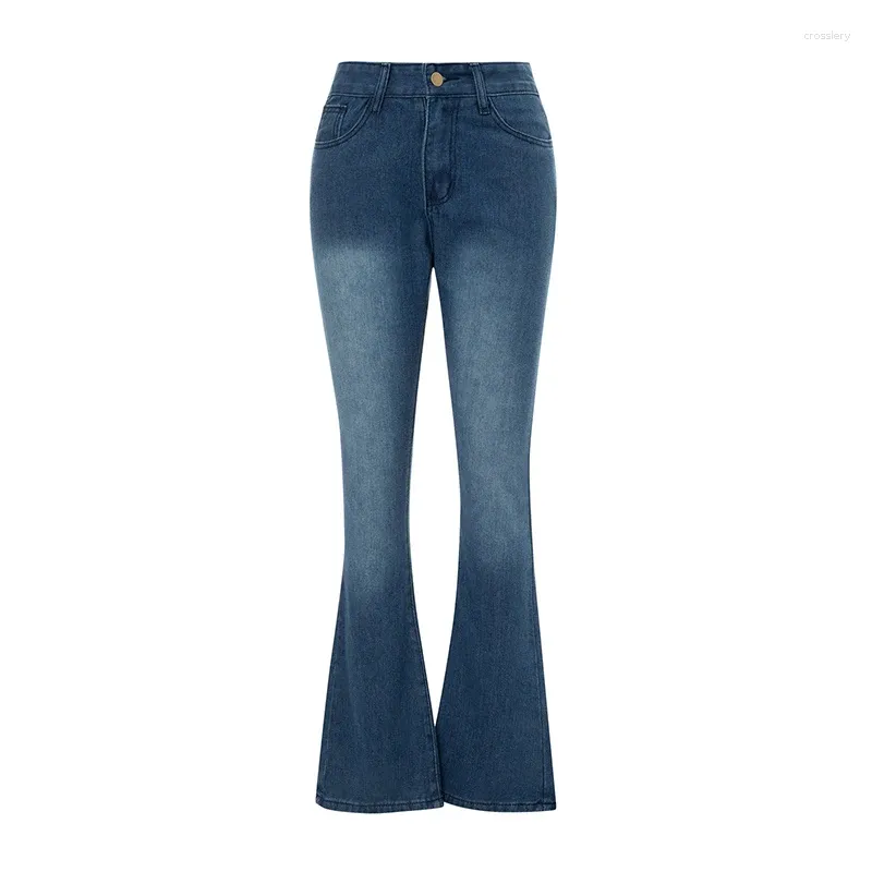 Damesjeans Dames Vintage Denim Uitlopende Broek Effen Kleur Hoge Taille Bell Bottom Broek Met Zakken Dames Casual Harajuku