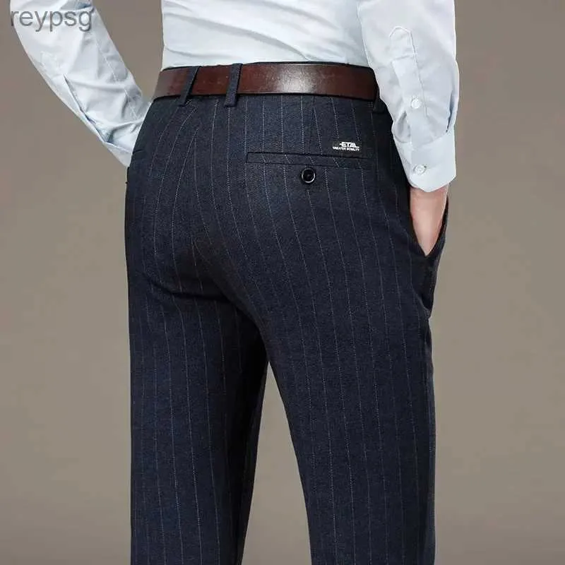 Men's Pants Men's striped printed pants formal work clothes gray blue black Fjmale high-quality brand new autumn winter YQ240115