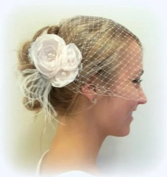 Headpieces atraente vintage pena flores rendas pérolas tull headpiece cabeça véu casamento acessórios de noiva 2015 noiva chapéu encantador noiva s