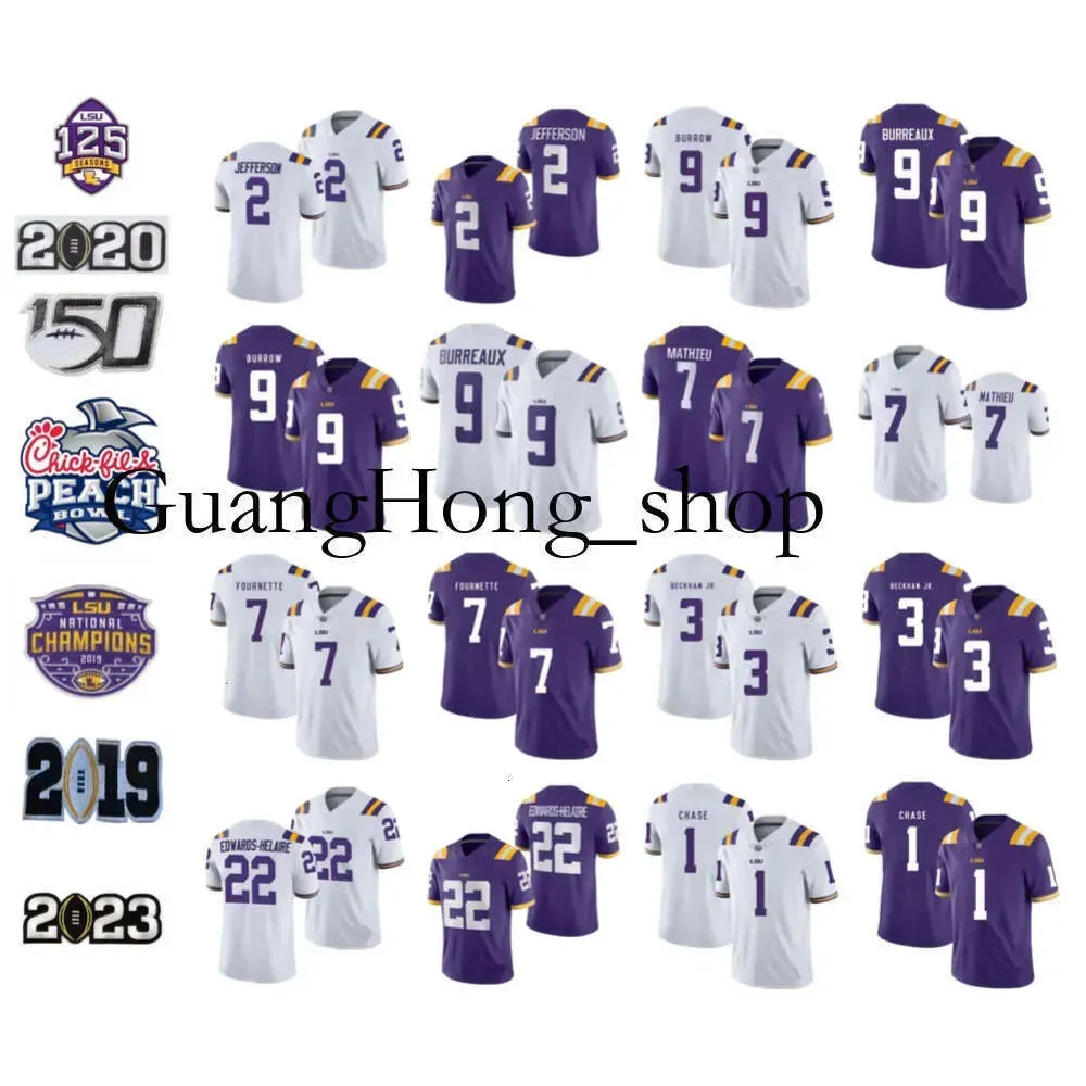 GH LSU Tigers Custom Football Jersey NCAA College Joe Burrow Burreaux Odell Beckham Jr. Justin Jefferson Tryann Mathieu Leonard Fournette