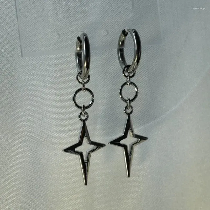 Orecchini a cerchio Punk Star Cross per le donne Coreano Y2k Accessori per gioielli Regalo Rock Grim Colore argento Ganci per le orecchie a goccia a cuore cavo