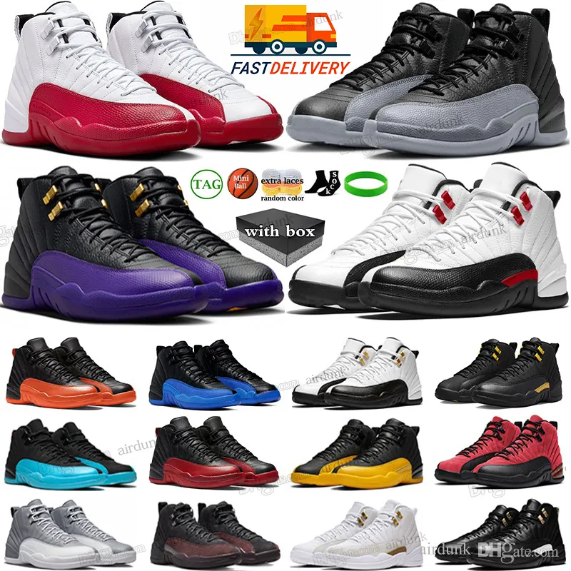 مع Box Jumpman 12 Cherry 12S Mens Basketball Shoes Red Taxi Twelve XII Black White Field Purple Brilliant Orange Dark Concord Game Rownty Men Sports Trainers