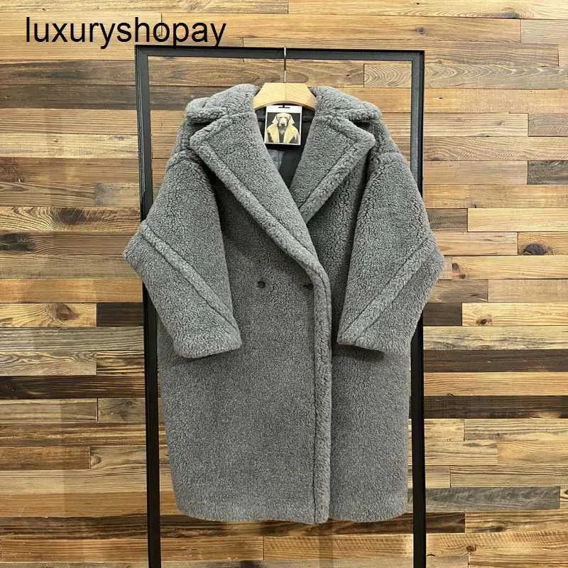 デザイナーMaxmaras Teddy Bear Coat Womens Cashmere Coatsウール冬2024 New Star Style Deep Sky Grey Fur Particle Camel Fleece Medi 12mn 12mn