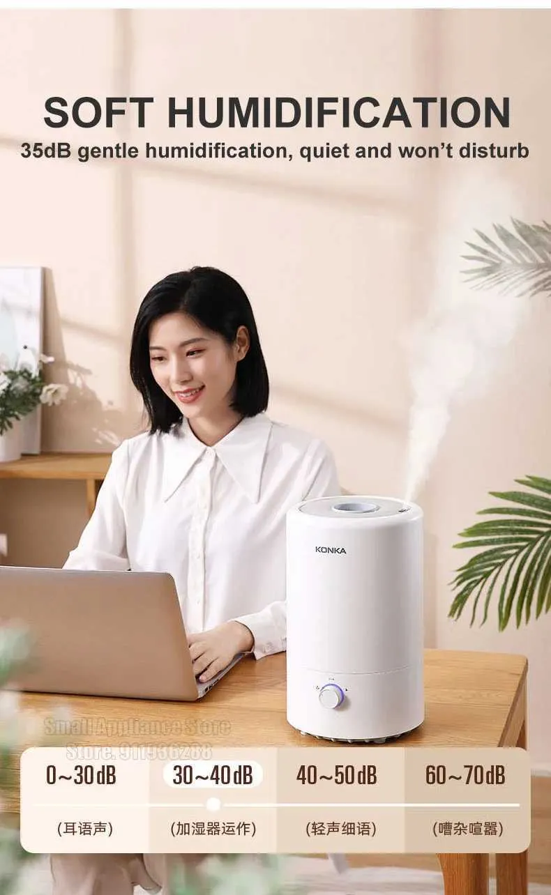 4L Large Capacity Cool Mist Humidifier - 250mL/h Ultrasonic Humidifier ...
