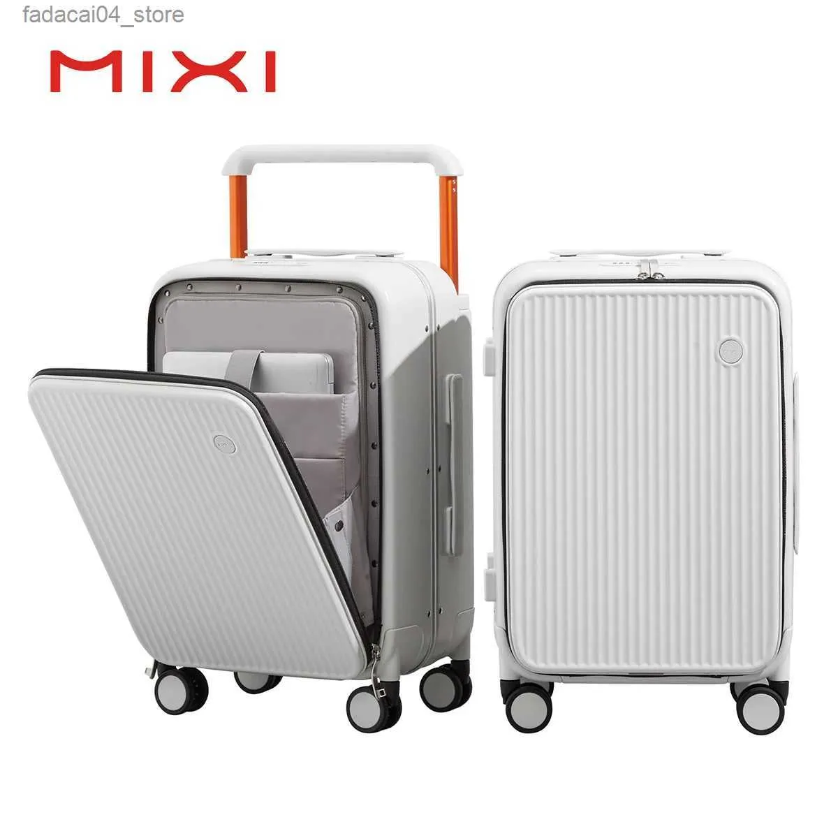 Resväskor mixi främre laptop ficka resväska brett handtag resor resväska män 20'carry-on bagage kvinnor pc aluminium ram vagn fodral 24 '' q240115