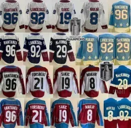 CUSTOM Hot Men Cup Final Hockey 8 Cale Makar Jersey 29 Nathan MacKinnon 92 Gabriel Landeskog Mikko Rantanen Joe Sakic Peter Forsberg