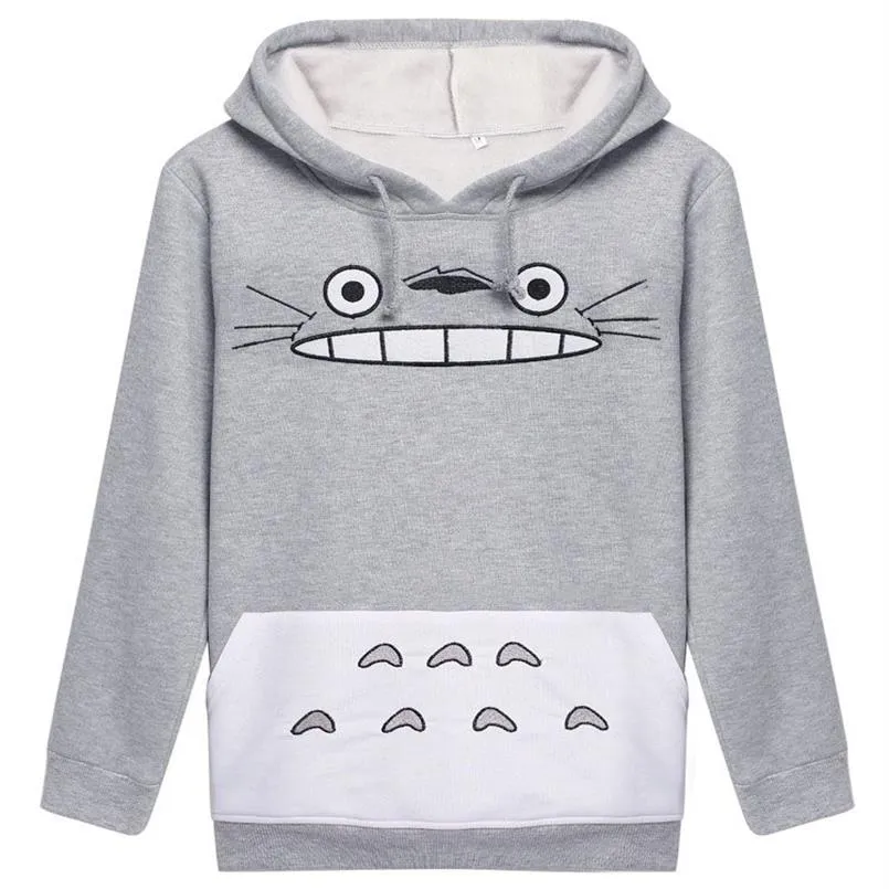 Yükseltici 3d kalın sweatshirt harajuku karikatür totoro hayvan kedi baskı kadın cosplay takım elbise kapüşon sonbahar dış kıyafetler cot252d