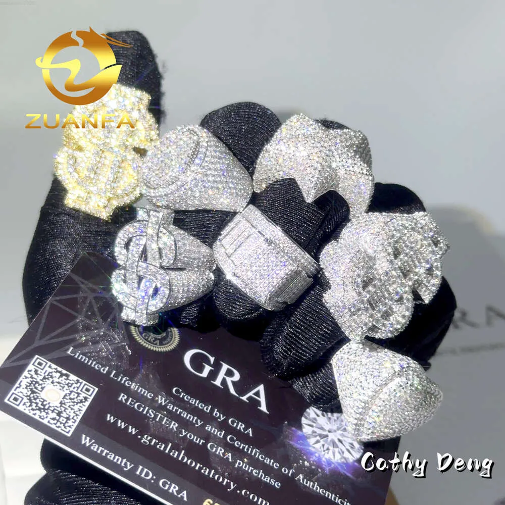 Zuanfa joias venda quente anel de hip hop coração pavimentado moissanite 925 prata esterlina gelo fora moissanite anel de diamante masculino