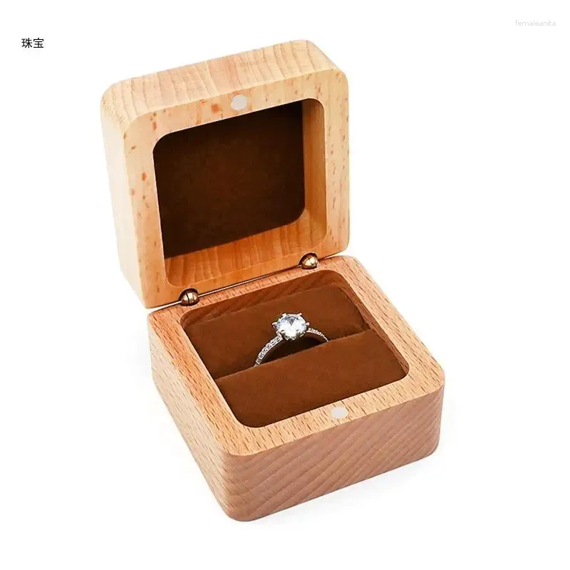 Pochettes à bijoux X5QE, boîte à bagues en bois, cadeau Antique en noyer pour fiançailles