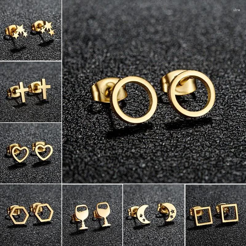 Pendientes de tuerca dorados minimalistas de acero inoxidable para mujer, aretes de copa cuadrada con Cruz hexagonal a la moda, Piercing, regalos de joyería