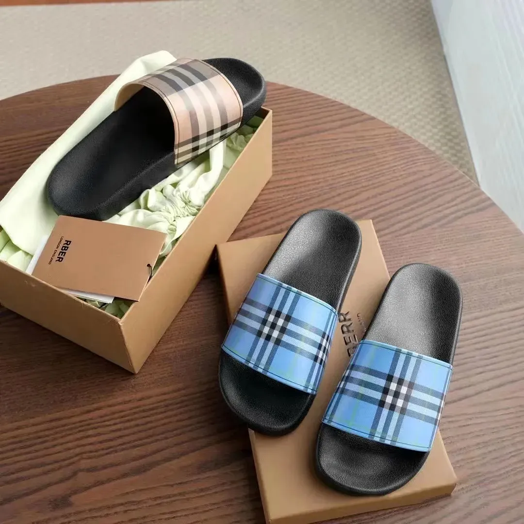 Klasyczne vintage Tartan Mens gumowe sandały luksusowe designer muły płótno letnie suwaki swobodne buty ślizgowe motek mody mody sandale damski płaski plażę na zewnątrz