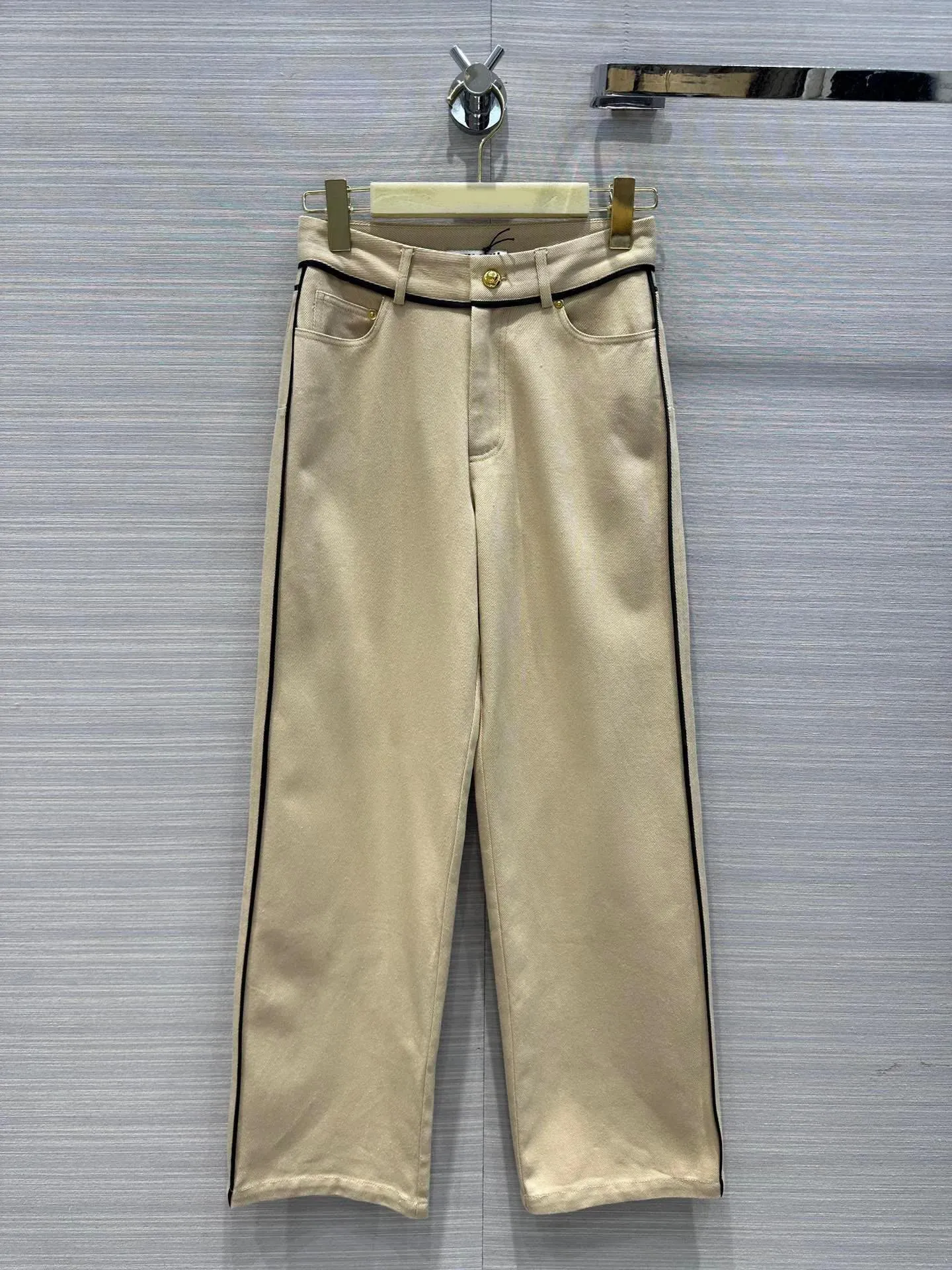 Capris Fashion Runway Autumn Khaki Color Casual Wide Leg Pants Women's Solid Color Multi Pocket Straight Barrel Trousers