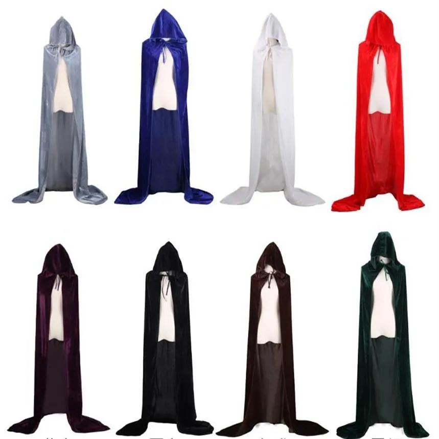 Unisex Full Length Hooded Robe Cloak Long Velvet Cape Halloween Christmas Fancy Capes Cosplay Death Wizard Witch Prince Princess C202b