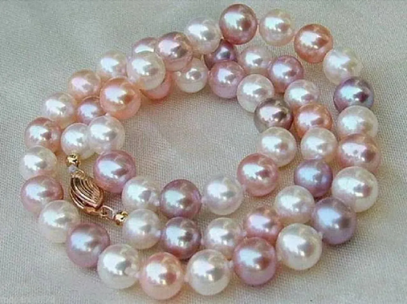 Collier de perles naturelles multicolores, véritable, 9-10mm, 18 pouces, fermoir en or AAA 14 carats, 240115