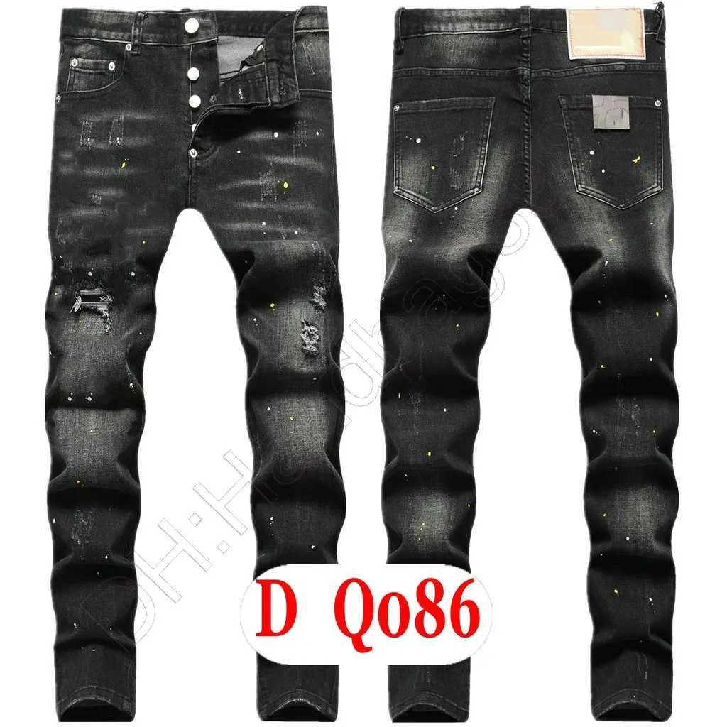 Jeans para hombres Jeans para hombres Jeans de mezclilla de diseñador de lujo de Italia Pantalones bordados para hombres DQ2086 Pantalones con estampado de tinta y salpicaduras con agujeros de moda Ropa para andar en motocicleta