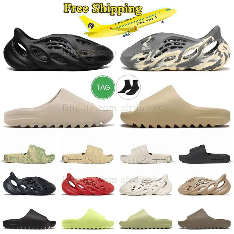 Livraison gratuite Designer Slides Mousse Runners Pantoufles pour hommes Femmes Sandales célèbres Clog Glow Green Onyx Noir Bone Résine Desert Sand Pure House Slipper Coach Sliders