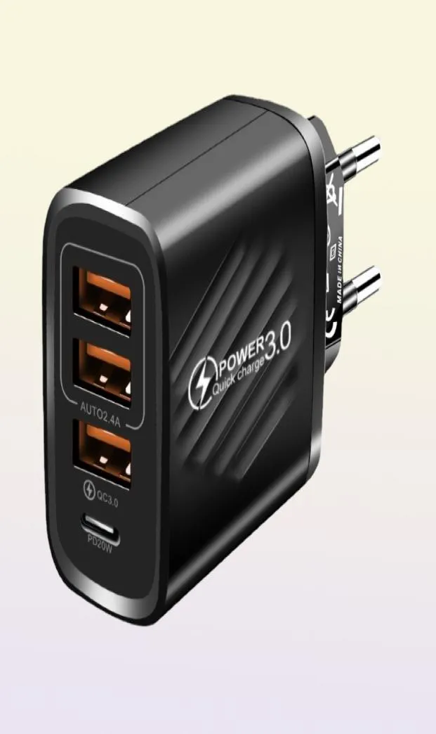 4ポートPD USBC AC Home Chargers Travel Wall Charger Power Adapters高速プラグ用iPhone 13 Samsung HTC Android Phone PC W4329431