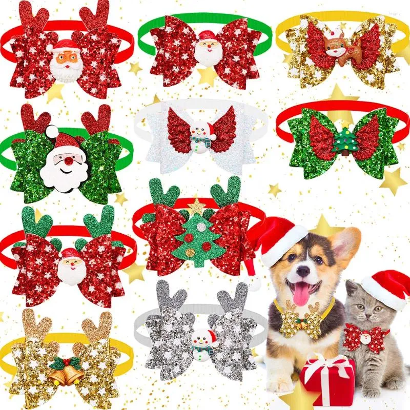 Dog Apparel 10PCS Cute Pet Bowtie Christmas Sparkling Puppy Bowties Cat Bow Tie Collar Accessories For Small Dogs