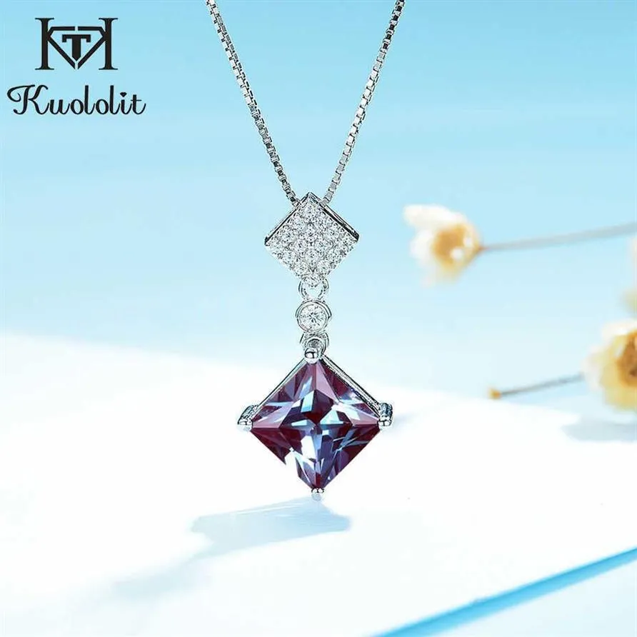 Natural Alexandrite Gemstone Pendant for Women Solid 925 Sterling Silver 585 Rose Gold Princess Cut Necklace for Bridal 210706255M