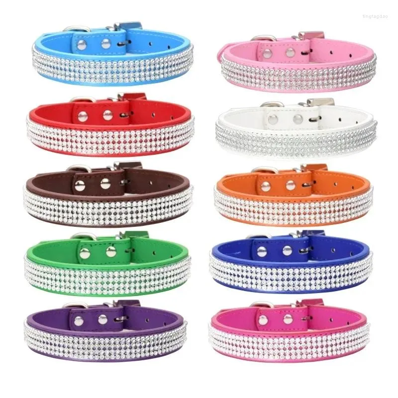 Halsbanden Mode Kattenhalsband Verstelbare glitterstrass Huisdier Anti-verloren PU-leer Veiligheid Puppy Nekband Chihuahua-benodigdheden