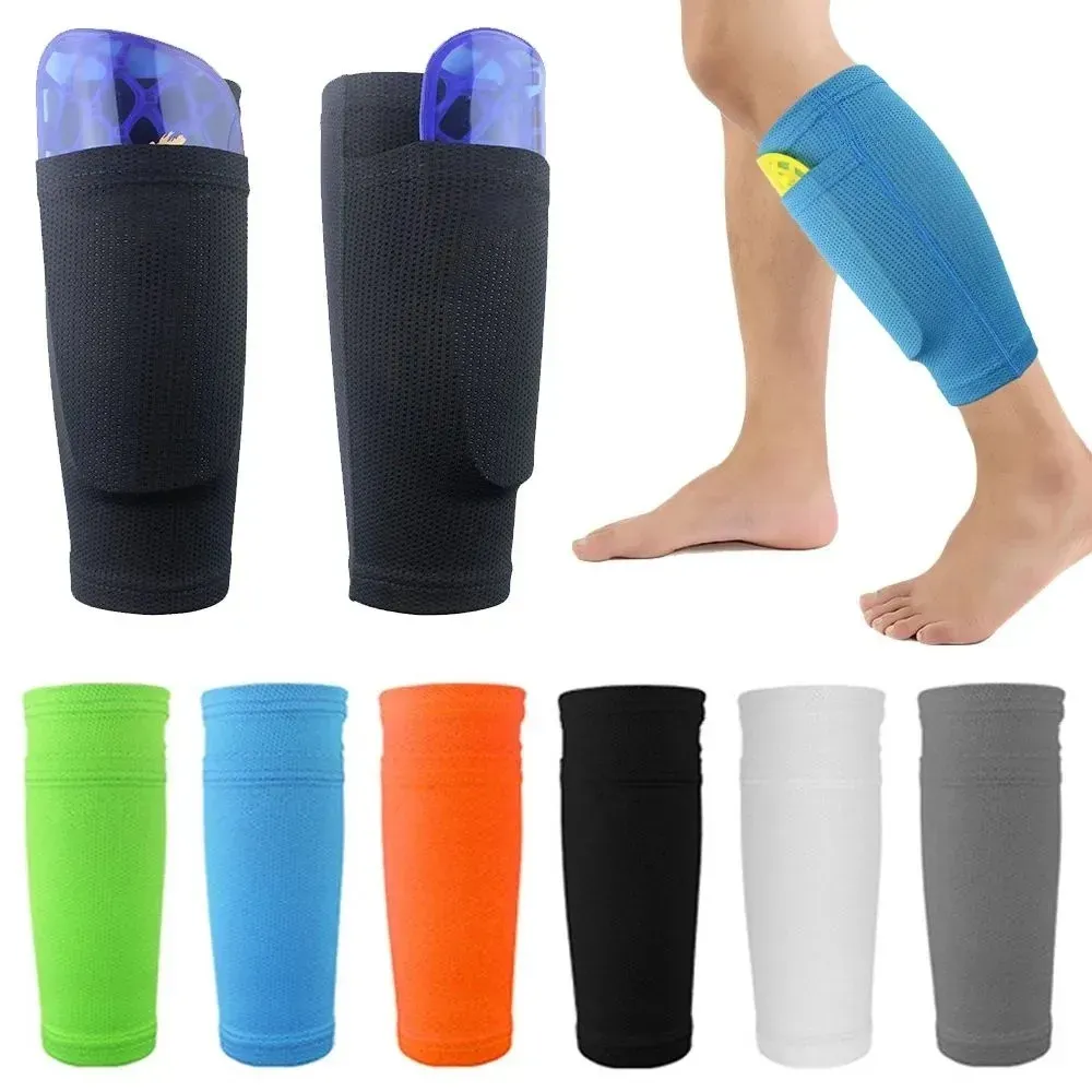 1Pair Sports Soccer Shin Guard Socks Pad Hylsa Sock Leg Support Football Compression Hylsa Vuxna Teens Barn Legskydd