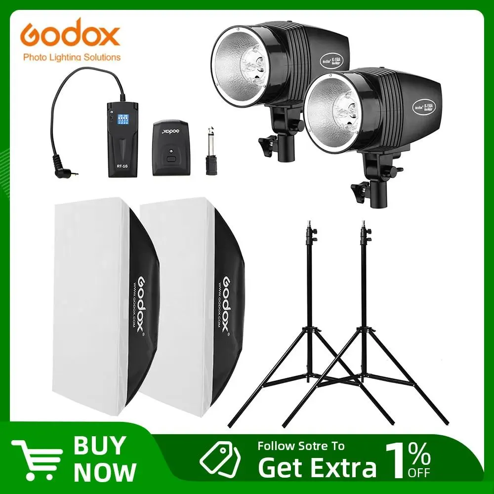 Sacs Godox 300ws 2x 150ws Kit de lumière flash de studio stroboscopique avec déclencheur Rt16 2x boîte à lumière 50x70cm 2x support de lumière 190cm