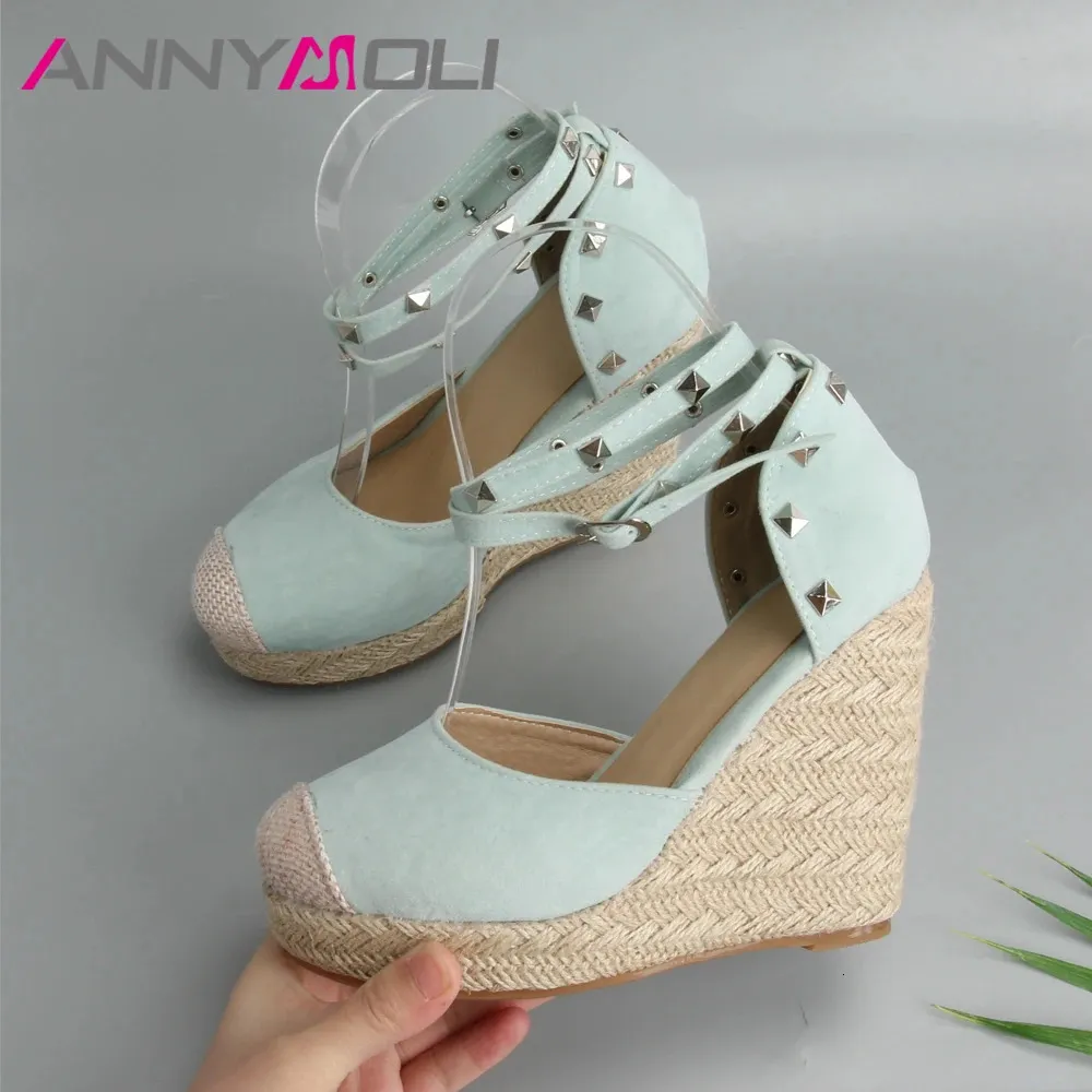 Annymoli Sandals Women Rivets Platform Wedges High Heels Espadrille Shoes Summer Sexy Böhmen Ankle Strap Sandaler Storlek 34-43 240113