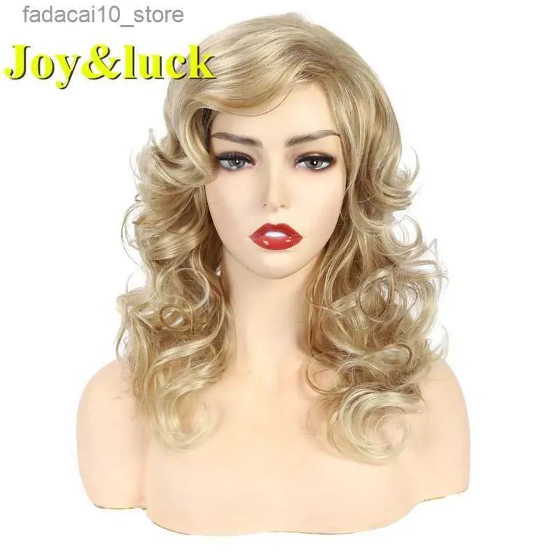 Синтетические парики Радость удачи Длинные синтетические парики Culry Ombre Blonde Wig Африканские коричневые парики для женщин Золотой Луффи Полный парик с челкой Натуральные волосы Q240115