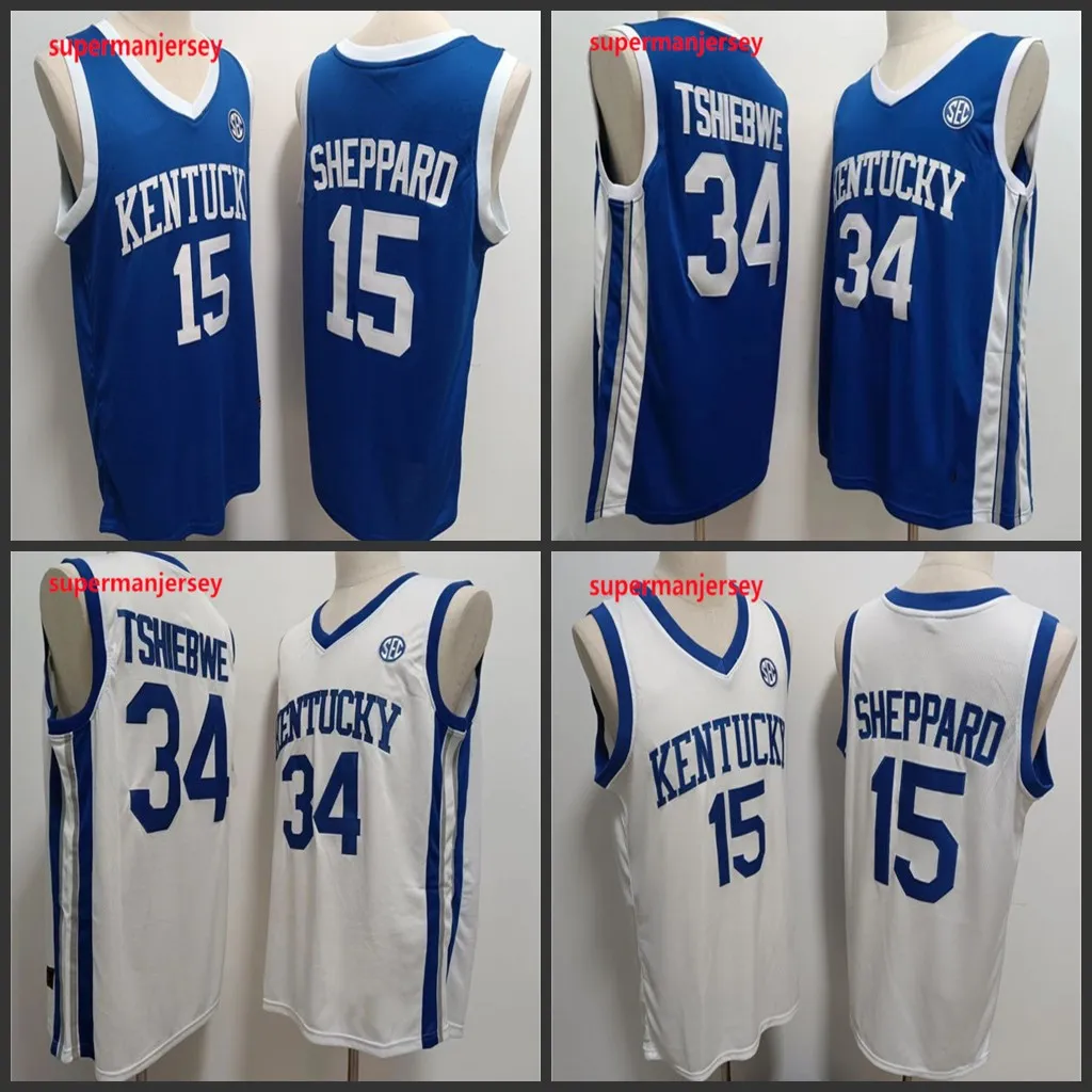Camisa de basquete masculina # 15 Reed Sheppard Kentucky Wildcats costurada # 34 Oscar Tshiebwe Kentucky Jerseys S-3XL aaaa