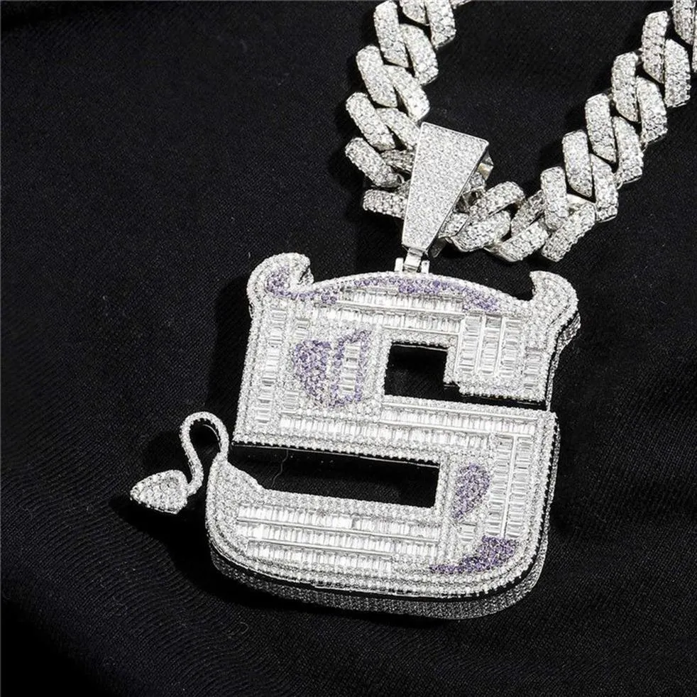 Pendentif petit diable en Zircon glacé, grande taille, lettre S, Hip Hop, collier scintillant, bijoux cadeau 261S