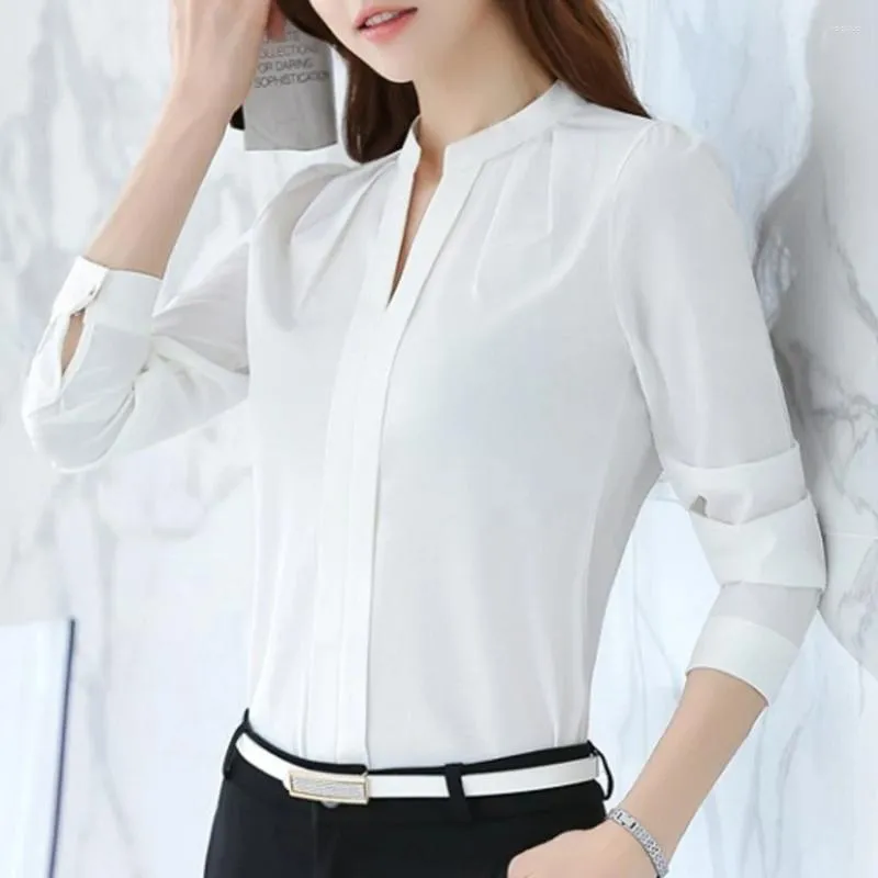 Kadınlar BUZUS KADINLARI Uzun Kollu Kadın Beyaz Tops 2024 İlkbahar Yaz Kazak Ofisi Lady Outerwear Giyim Kore Stili