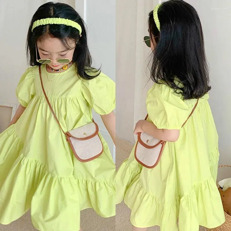 Vestidos de menina verão casual bebê e meninas algodão manga curta plissado assimétrico vestido escola crianças linda roupa roupas 2-8