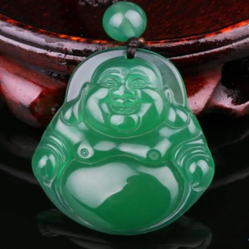 Zielony agat jadein buddha wisiorek zielony kryształowy brzuch brzuch Miller Buddha Life Jade wisiork naszyjnik żeńskie modele 304K