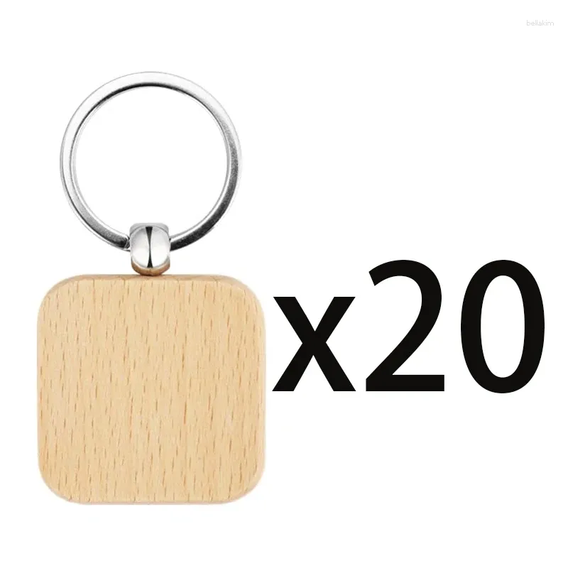 Keychains 20st Square Oavslutade tränyckelringar Trä nyckelkedja för DIY -hantverk