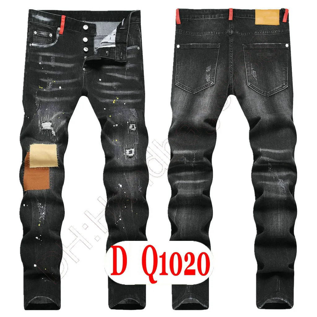 Mens Jeans Luxury Italy Designer Denim Jeans Men Embroidery Pants DQ21020 Fashion Wear-Holes splash-ink stamp Trousers Motorcycle riding Clothing US28-42/EU44-58