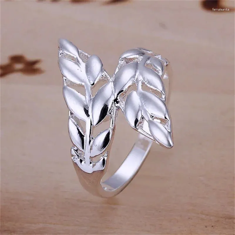 Cluster Rings 925 Silver For Women Lady Wedding Christmas Gift Color Leaves Ring Jewelry Noble Design Lovely