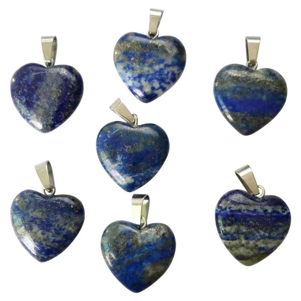 Lote de 25 uds. De colgantes de corazón de amor de piedra lapislázuli natural para hacer joyería DIY 20mm 279S
